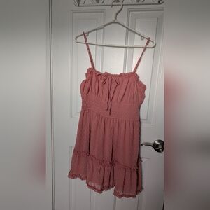 Trixxi |Dusty Rose Smocked Fit & Flare Mini Dress Ruffle Hem | Size M | NWT